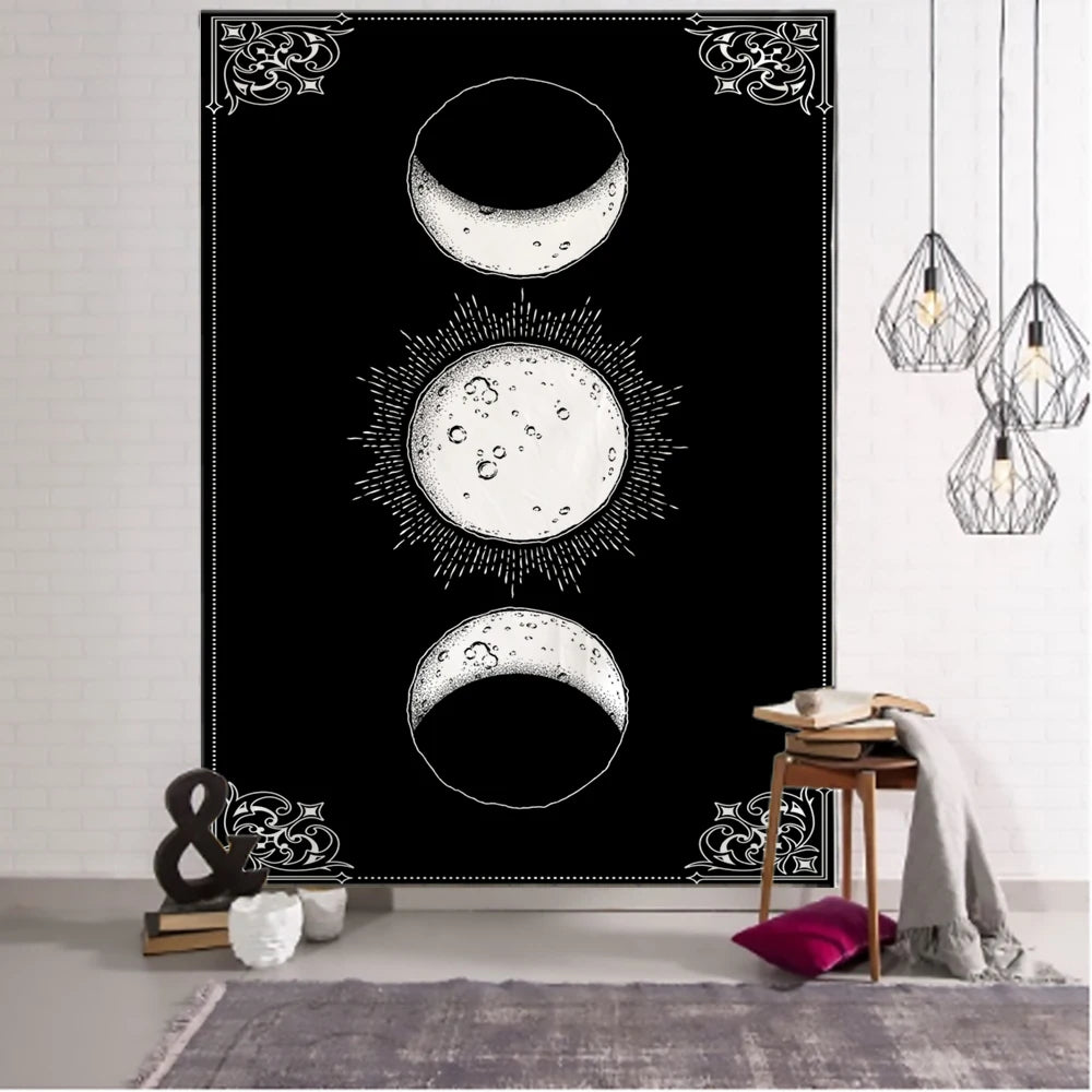 Sun Moon Phase Tarot Tapestry Wall Hanging Psychedelic Witchcraft Tapiz Hippie Dormitory Living Room Home Decor