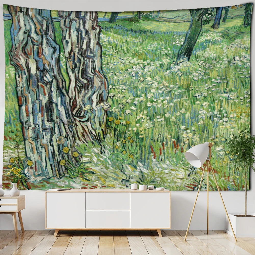 Idyllic Scenery Van Gogh Oil Painting Tapestry Wall Hanging Bohemian Simple Home Art Aesthetic Room Decor