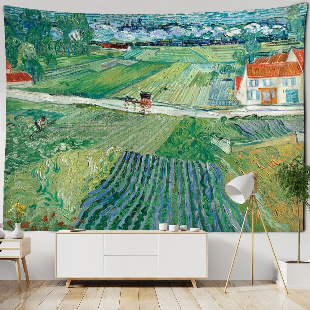 Idyllic Scenery Van Gogh Oil Painting Tapestry Wall Hanging Bohemian Simple Home Art Aesthetic Room Decor