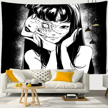 Japanese Horror Anime Wall Hanging Tapestry Mysterious Tapiz Cartoon Horror Illustration Kawaii Art Room Home Decor